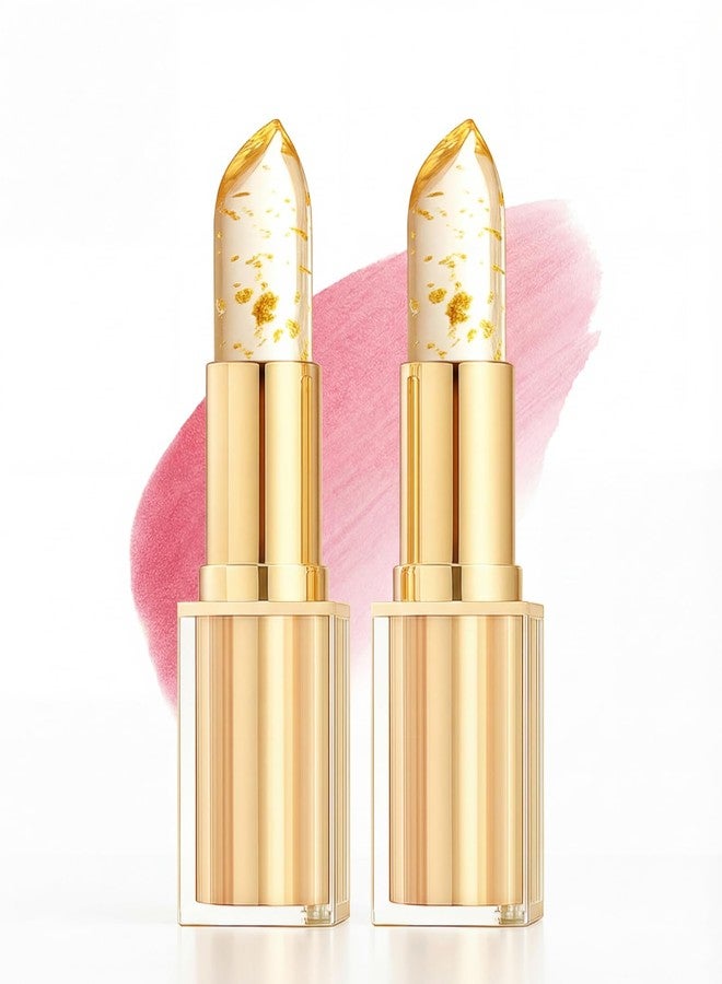 إيلهو أحمر شفاه إيلهو 2 قطعة متغير اللون، أحمر شفاه شفاف متغير اللون، مرطب شفاه مقاوم للانتقال مع رقائق ذهبية في الداخل، يدوم حتى 12 ساعة، مرطب وخفيف الوزن - Image 1